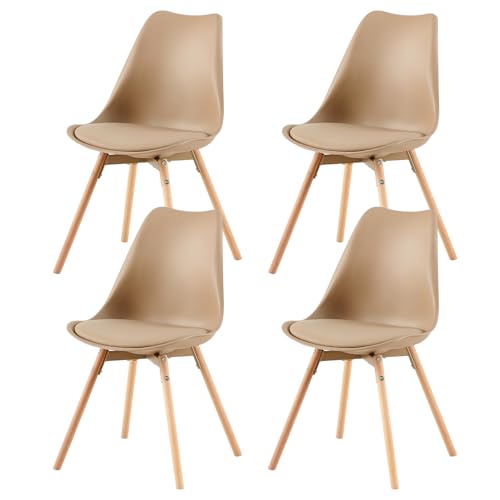 buybyroom Esszimmerstuhl 4er Set Polsterstuhl Küchenstühle mit Massivholz Sitzfläche Rückenlehne für Esszimmer Wohnzimmer Schlafzimmer Konferenzzimmer, Khaki von buybyroom
