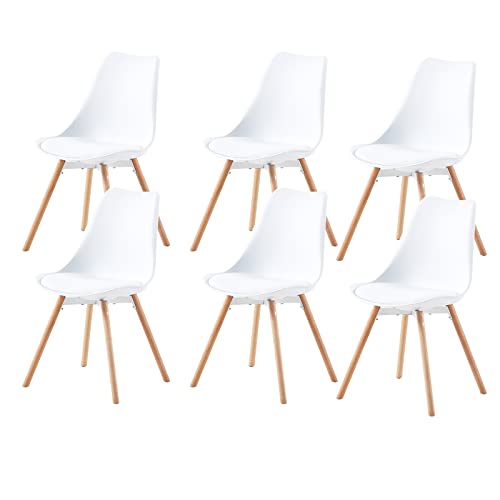 buybyroom Esszimmerstuhl 6er Set Polsterstuhl Küchenstühle mit Massivholz Sitzfläche Rückenlehne für Esszimmer Wohnzimmer Schlafzimmer Konferenzzimmer, Weiß von buybyroom