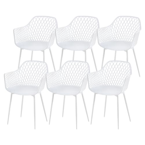 buybyroom Esszimmerstuhl im 6er Set,Essstühle Stuhl mit Armlehne Kunststoffstuhl Stuhl Esszimmer (Weiß) von buybyroom