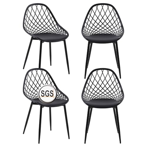 buybyroom Gartenstühle 4er Set, Outdoor Stuhl Terrassenstühle mit Metallfüße, Verstellbare Fußstütze Loungesessel Outdoor Garten Balkon Möbel Essstühle für Garten, Terrassenstühle Oder, Schwarz von buybyroom