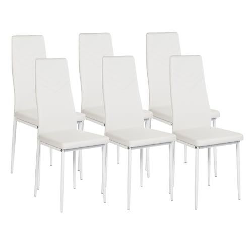 buybyroom Set mit 6 Esszimmerstühlen, moderne Küchenstühle mit Metallbein, Esszimmerstühle gepolstert, 41 x 42 x 98 cm, weiß von buybyroom