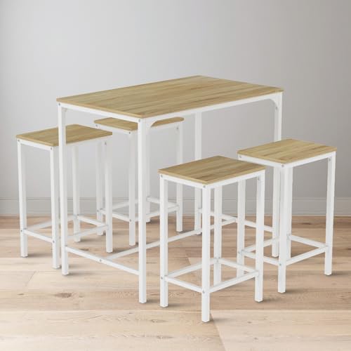 buybyroom Stehtisch mit 4 Barhockern, Bartisch mit Barhocker Set Esstisch Küchentisch 100 * 60 * 90CM, Esstisch 30 * 40 * 65CM Industrie-Design für Küche Esszimmer Wohnzimmer, Natürlich buybyroom Stehtisch mit 4 Barhockern, Bartisch mit Barhocker Set Esstisch Küchentisch 100 * 60 * 90CM, Esstisch 30 * 40 * 65CM Industrie-Design für Küche Esszimmer Wohnzimmer, Natürlich von buybyroom