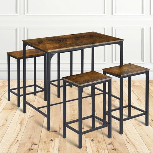 buybyroom Stehtisch mit 4 Barhockern, Bartisch mit Barhocker Set Esstisch Küchentisch 100 * 60 * 90CM, Esstisch 30 * 40 * 65CM Industrie-Design für Küche Esszimmer Wohnzimmer, Retro Braun buybyroom Stehtisch mit 4 Barhockern, Bartisch mit Barhocker Set Esstisch Küchentisch 100 * 60 * 90CM, Esstisch 30 * 40 * 65CM Industrie-Design für Küche Esszimmer Wohnzimmer, Retro Braun von buybyroom
