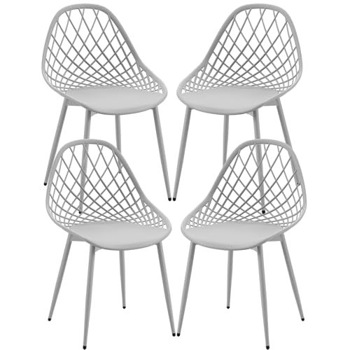 buybyroom küchenstühle 4er Set, Esstisch Stühle Esszimmer,Wohnzimmer stühle küche, PP-Kunststoffstuhlschale, Metallstuhlbeine mit Verstellbaren Füßen, Esszimmerstuhl 120 kg Tragkraft, Grau von buybyroom