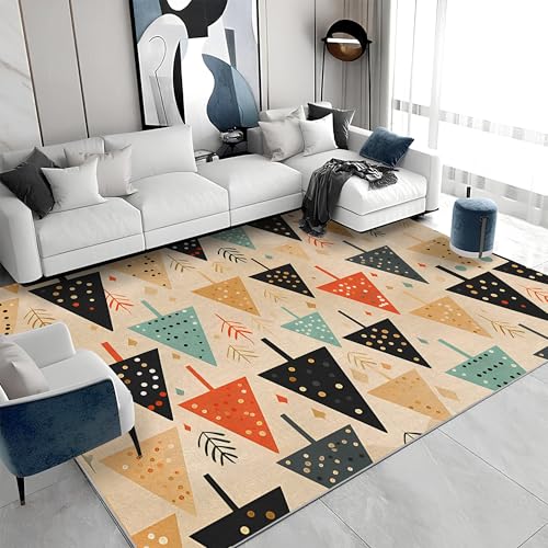 Großer Kurzflor-Teppich 160x230 - Bäume Bunt Teppiche - Abstrakt Waschbar Dünn rutschfest Saugfähig Carpet für Wohnzimmer Schlafzimmer Esszimmer Oder Als Küchenteppich a&1019 von buyluhn