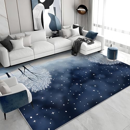 Großer Kurzflor-Teppich 160x230 - Verschneite Landschaften Blau Teppiche - Abstrakt Waschbar Dünn Rutschfest Saugfähig Carpet für Wohnzimmer Schlafzimmer Esszimmer Oder Als Küchenteppich a&145 von buyluhn