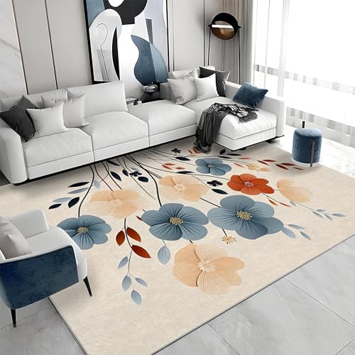 Großer Kurzflor-Teppich 180x200 - Blumen Beige Teppiche - Modern Waschbar Dünn rutschfest Saugfähig Carpet für Wohnzimmer Schlafzimmer Esszimmer Oder Als Küchenteppich a&68 von buyluhn