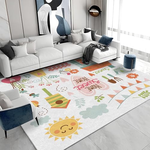 Großer Kurzflor-Teppich 180x200 - Blumen Mehrfarbig Teppiche - Ländlich Waschbar Dünn rutschfest Saugfähig Carpet für Wohnzimmer Schlafzimmer Esszimmer Oder Als Küchenteppich S&1094 von buyluhn