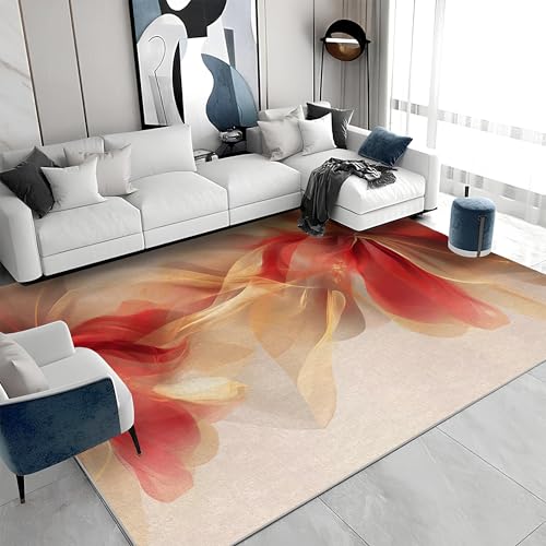 Quadratischer Kurzflor-Teppich 120x120 - Abstrakt Gold Rot Teppiche - Blumen Waschbar rutschfest Dünn Saugfähig Carpet Teppiche Für Bad Eingangsbereich Innenräume A&591 von buyluhn