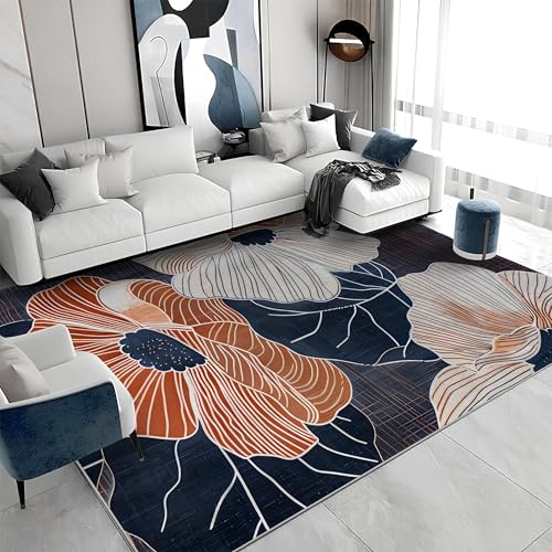 Quadratischer Kurzflor-Teppich 120x120 - Blumen Blau Orange Teppiche - Retro Waschbar rutschfest Dünn Saugfähig Carpet Teppiche Für Bad Eingangsbereich Innenräume G&97 Quadratischer Kurzflor-Teppich 120x120 - Blumen Blau Orange Teppiche - Retro Waschbar rutschfest Dünn Saugfähig Carpet Teppiche Für Bad Eingangsbereich Innenräume G&97 von buyluhn