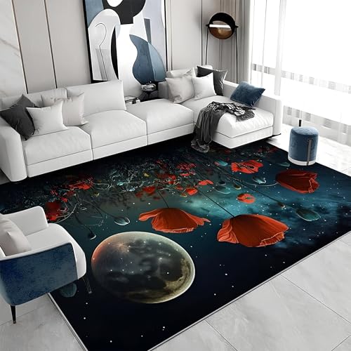 Quadratischer Kurzflor-Teppich 120x120 - Blumen Blau Teppiche - Abstrakt Waschbar rutschfest Dünn Saugfähig Carpet Teppiche Für Bad Eingangsbereich Innenräume G&572 Quadratischer Kurzflor-Teppich 120x120 - Blumen Blau Teppiche - Abstrakt Waschbar rutschfest Dünn Saugfähig Carpet Teppiche Für Bad Eingangsbereich Innenräume G&572 von buyluhn