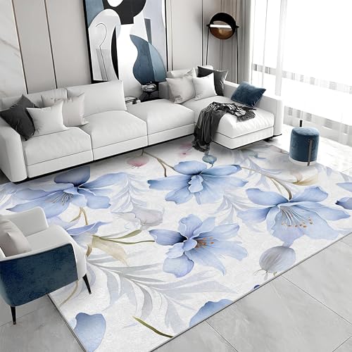 Quadratischer Kurzflor-Teppich 120x120 - Blumen Blau Teppiche - Modern Waschbar rutschfest Dünn Saugfähig Carpet Teppiche Für Bad Eingangsbereich Innenräume A&40 Quadratischer Kurzflor-Teppich 120x120 - Blumen Blau Teppiche - Modern Waschbar rutschfest Dünn Saugfähig Carpet Teppiche Für Bad Eingangsbereich Innenräume A&40 von buyluhn
