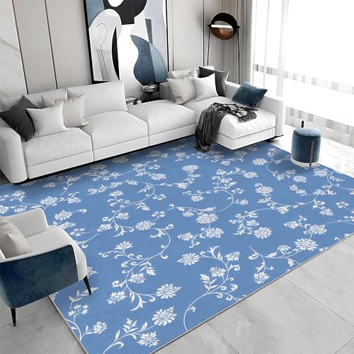 Quadratischer Kurzflor-Teppich 120x120 - Blumen Blau Teppiche - Retro Waschbar rutschfest Dünn Saugfähig Carpet Teppiche Für Bad Eingangsbereich Innenräume S&686 Quadratischer Kurzflor-Teppich 120x120 - Blumen Blau Teppiche - Retro Waschbar rutschfest Dünn Saugfähig Carpet Teppiche Für Bad Eingangsbereich Innenräume S&686 von buyluhn