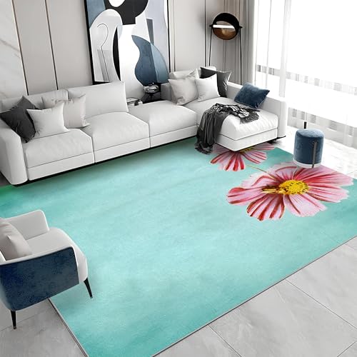 Quadratischer Kurzflor-Teppich 120x120 - Blumen Grün Rot Teppiche - Shabby Chic Waschbar rutschfest Dünn Saugfähig Carpet Teppiche Für Bad Eingangsbereich Innenräume G&420 von buyluhn