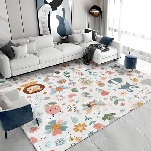 Quadratischer Kurzflor-Teppich 120x120 - Blumen Tiere Mehrfarbig Teppiche - Cartoons Waschbar rutschfest Dünn Saugfähig Carpet Teppiche Für Bad Eingangsbereich Innenräume S&705 von buyluhn