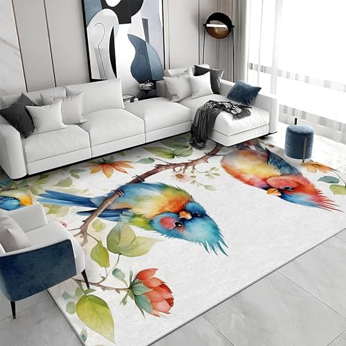Quadratischer Kurzflor-Teppich 120x120 - Blumen Vogel Blau Teppiche - Tiere Waschbar rutschfest Dünn Saugfähig Carpet Teppiche Für Bad Eingangsbereich Innenräume a&1275 Quadratischer Kurzflor-Teppich 120x120 - Blumen Vogel Blau Teppiche - Tiere Waschbar rutschfest Dünn Saugfähig Carpet Teppiche Für Bad Eingangsbereich Innenräume a&1275 von buyluhn