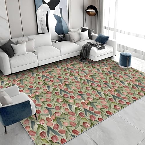 Quadratischer Kurzflor-Teppich 120x120 - Tulpen Grün Rosa Teppiche - Blumen Waschbar rutschfest Dünn Saugfähig Carpet Teppiche Für Bad Eingangsbereich Innenräume a&325 Quadratischer Kurzflor-Teppich 120x120 - Tulpen Grün Rosa Teppiche - Blumen Waschbar rutschfest Dünn Saugfähig Carpet Teppiche Für Bad Eingangsbereich Innenräume a&325 von buyluhn