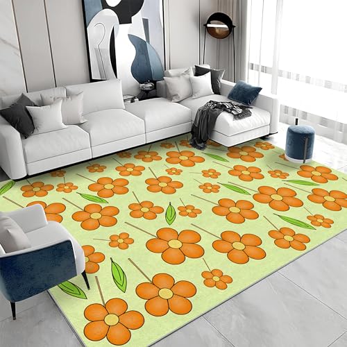 Quadratischer Kurzflor-Teppich 250x250 - Blumen Orange Grün Teppiche - Modern Waschbar rutschfest Dünn Saugfähig Carpet für Wohnzimmer Schlafzimmer Esszimmer A&111 Quadratischer Kurzflor-Teppich 250x250 - Blumen Orange Grün Teppiche - Modern Waschbar rutschfest Dünn Saugfähig Carpet für Wohnzimmer Schlafzimmer Esszimmer A&111 von buyluhn