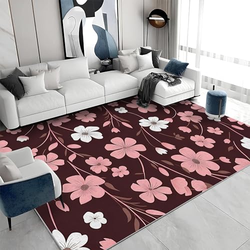 Quadratischer Kurzflor-Teppich 250x250 - Blumen Rosa Teppiche - Ästhetik Waschbar rutschfest Dünn Saugfähig Carpet für Wohnzimmer Schlafzimmer Esszimmer a&206 von buyluhn