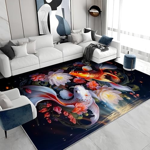 Waschbarer Kurzflor-Teppich 100x200 - Fische Blumen Bunt Teppiche - Abstrakt Dünn Saugfähig Carpet Für Wohnzimmer Schlafzimmer Jugendzimmer Jungen Mädchen Oder Als Bettvorleger a&501 von buyluhn