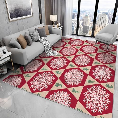 Waschbarer Kurzflor-Teppich 140x200, Schneeflocken Weihnachtsbaum Teppich, Geometrisches Rot Beige Dünn Saugfähig Für Wohnzimmer Schlafzimmer Jugendzimmer Jungen Mädchen Oder Als Bettvorleger N8 Waschbarer Kurzflor-Teppich 140x200, Schneeflocken Weihnachtsbaum Teppich, Geometrisches Rot Beige Dünn Saugfähig Für Wohnzimmer Schlafzimmer Jugendzimmer Jungen Mädchen Oder Als Bettvorleger N8 von buyluhn