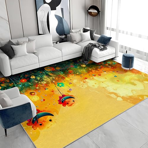 Waschbarer Kurzflor-Teppich 140x200 - Blumen Bunt Teppiche - Abstrakt Dünn Saugfähig Carpet Für Wohnzimmer Schlafzimmer Jugendzimmer Jungen Mädchen Oder Als Bettvorleger a&407 von buyluhn
