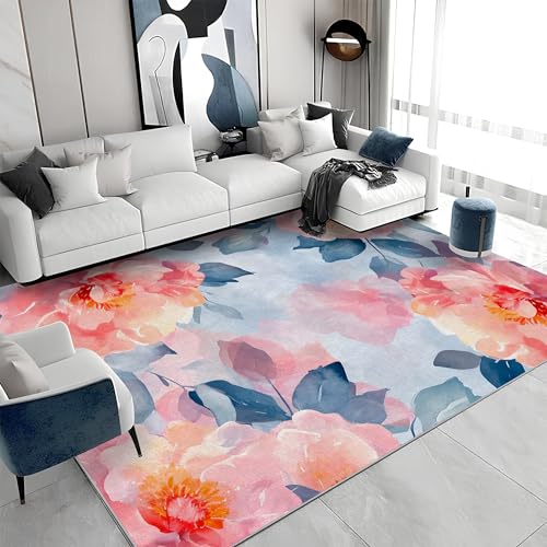 Waschbarer Kurzflor-Teppich 140x200 - Blumen Rosa Blau Teppiche - Moderne Ästhetik Dünn Saugfähig Carpet Für Wohnzimmer Schlafzimmer Jugendzimmer Jungen Mädchen Oder Als Bettvorleger S&863 Waschbarer Kurzflor-Teppich 140x200 - Blumen Rosa Blau Teppiche - Moderne Ästhetik Dünn Saugfähig Carpet Für Wohnzimmer Schlafzimmer Jugendzimmer Jungen Mädchen Oder Als Bettvorleger S&863 von buyluhn
