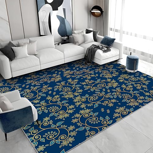 Waschbarer Kurzflor-Teppich 160x200 - Blumen Blau Teppiche - Retro Dünn Saugfähig Carpet Für Wohnzimmer Schlafzimmer Jugendzimmer Jungen Mädchen Oder Als Bettvorleger G&313 Waschbarer Kurzflor-Teppich 160x200 - Blumen Blau Teppiche - Retro Dünn Saugfähig Carpet Für Wohnzimmer Schlafzimmer Jugendzimmer Jungen Mädchen Oder Als Bettvorleger G&313 von buyluhn