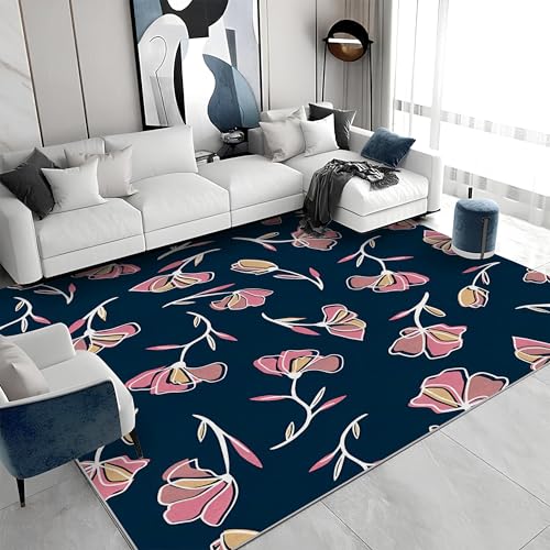 Waschbarer Kurzflor-Teppich 160x200 - Pflanzen Rosa Blau Teppiche - Blumen Dünn Saugfähig Carpet Für Wohnzimmer Schlafzimmer Jugendzimmer Jungen Mädchen Oder Als Bettvorleger G&598 Waschbarer Kurzflor-Teppich 160x200 - Pflanzen Rosa Blau Teppiche - Blumen Dünn Saugfähig Carpet Für Wohnzimmer Schlafzimmer Jugendzimmer Jungen Mädchen Oder Als Bettvorleger G&598 von buyluhn