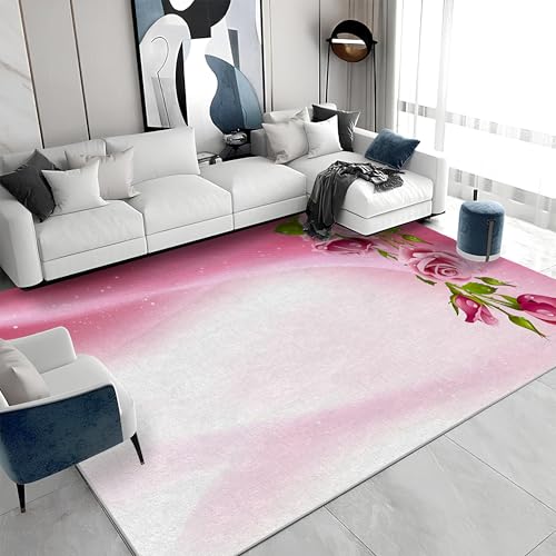 Waschbarer Kurzflor-Teppich 160x200 - Rosen Rosa Teppiche - Blumen Dünn Saugfähig Carpet Für Wohnzimmer Schlafzimmer Jugendzimmer Jungen Mädchen Oder Als Bettvorleger S&1662 Waschbarer Kurzflor-Teppich 160x200 - Rosen Rosa Teppiche - Blumen Dünn Saugfähig Carpet Für Wohnzimmer Schlafzimmer Jugendzimmer Jungen Mädchen Oder Als Bettvorleger S&1662 von buyluhn
