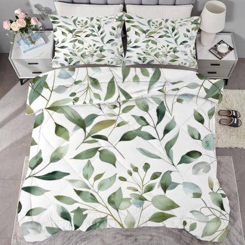 Bettdecke 240x220 Blatt Ohne Bezug Nutzbar, 4 Jahreszeiten Bettdecken Grün Große Steppdecke Microfaser Ganzjahresdecke，Waschbar Bettzeug mit 2 Kissenbezug für Sommer Winter Doppelbett von buyluhn