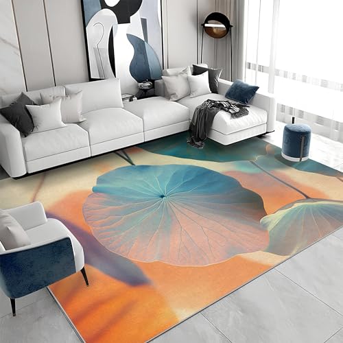 buyluhn Großer Kurzflor-Teppich 160x230 - Blätter Blau Orange Teppiche - Modern Waschbar Dünn rutschfest Saugfähig Carpet für Wohnzimmer Schlafzimmer Esszimmer Oder Als Küchenteppich A&373 von buyluhn