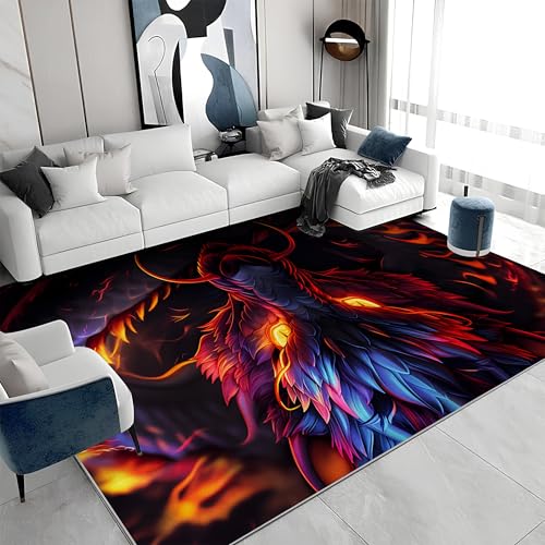 buyluhn Großer Kurzflor-Teppich 160x230 - Drachen Tiere Lila Teppiche - Fantasie Waschbar Dünn rutschfest Saugfähig Carpet für Wohnzimmer Schlafzimmer Esszimmer Oder Als Küchenteppich a&677 von buyluhn