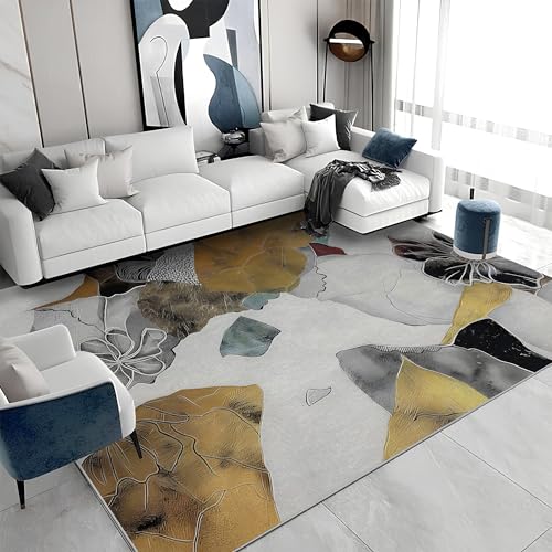 buyluhn Großer Kurzflor-Teppich 160x230 - Marmor Blumen Grau Bernstein Teppiche - Abstrakt Waschbar Dünn rutschfest Saugfähig Carpet für Wohnzimmer Schlafzimmer Esszimmer Oder Als Küchenteppich G&183 von buyluhn