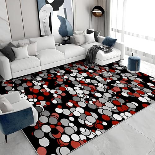 buyluhn Großer Kurzflor-Teppich 160x230 - Punkte Schwarz Rot Teppiche - Modern Waschbar Dünn rutschfest Saugfähig Carpet für Wohnzimmer Schlafzimmer Esszimmer Oder Als Küchenteppich S&1532 von buyluhn