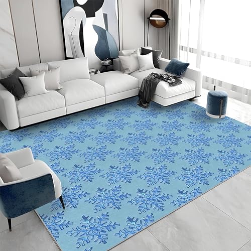 buyluhn Großer Kurzflor-Teppich 160x230 - Schneeflocke Blau Teppiche - 3D Waschbar Dünn rutschfest Saugfähig Carpet für Wohnzimmer Schlafzimmer Esszimmer Oder Als Küchenteppich G&278 von buyluhn