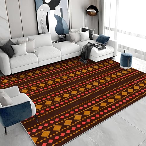 buyluhn Großer Kurzflor-Teppich 180x270 - Bohemian Braun Teppiche - Gestreifte Geometrie Waschbar Dünn rutschfest Saugfähig Carpet für Wohnzimmer Schlafzimmer Esszimmer Oder Als Küchenteppich S&71 von buyluhn