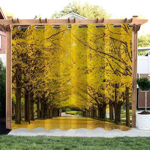 buyluhn Herbst Outdoorvorhänge Wetterfest Gelb Abgefallene Blätter Outdoor Vorhänge Wasserdicht Balkon Vorhang Außen 2er Set Outdoor Vorhang mit Ösen Outdoor Gardinen für Pavillon Terrasse, 155x220cm von buyluhn