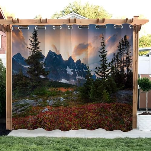 buyluhn Landschaft Outdoorvorhänge Wetterfest Berg Outdoor Vorhänge Wasserdicht Balkon Vorhang Außen 2er Set Outdoor Vorhang mit Ösen Outdoor Gardinen für Pavillon Terrasse, 155x200cm von buyluhn