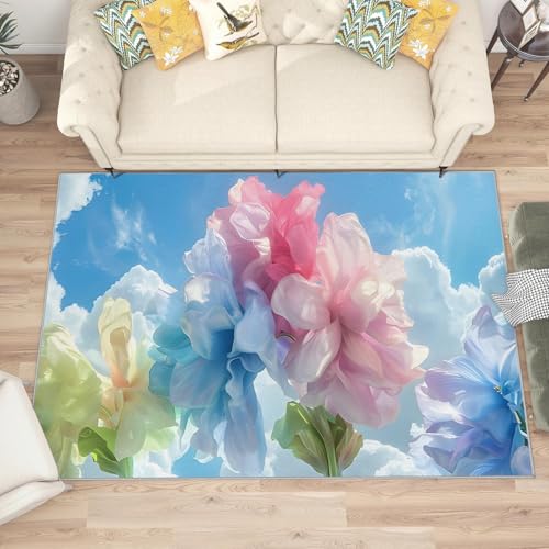 buyluhn Quadratischer Kurzflor-Teppich 120x120, Blumen Blau Rosa Teppich, Natürliche Ästhetik Waschbar rutschfest Dünn Saugfähig Teppiche Für Bad Eingangsbereich Innenräume L256 buyluhn Quadratischer Kurzflor-Teppich 120x120, Blumen Blau Rosa Teppich, Natürliche Ästhetik Waschbar rutschfest Dünn Saugfähig Teppiche Für Bad Eingangsbereich Innenräume L256 von buyluhn