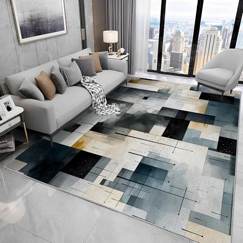 buyluhn Quadratischer Kurzflor-Teppich 120x120, Quadratische Blöcke Teppich, Geometrisch Waschbar rutschfest Dünn Saugfähig Teppiche Für Bad Eingangsbereich Innenräume N56 von buyluhn
