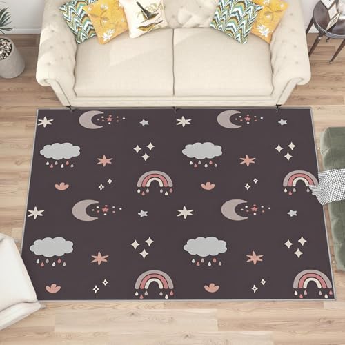 buyluhn Quadratischer Kurzflor-Teppich 120x120, Regenbogenmond Braun Teppich, Wolken und Sterne Waschbar rutschfest Dünn Saugfähig Teppiche Für Bad Eingangsbereich Innenräume L129 buyluhn Quadratischer Kurzflor-Teppich 120x120, Regenbogenmond Braun Teppich, Wolken und Sterne Waschbar rutschfest Dünn Saugfähig Teppiche Für Bad Eingangsbereich Innenräume L129 von buyluhn