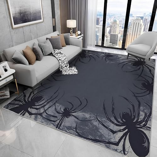buyluhn Quadratischer Kurzflor-Teppich 120x120, Spinne Teppich, Halloween Grau Waschbar rutschfest Dünn Saugfähig Teppiche Für Bad Eingangsbereich Innenräume N2 von buyluhn