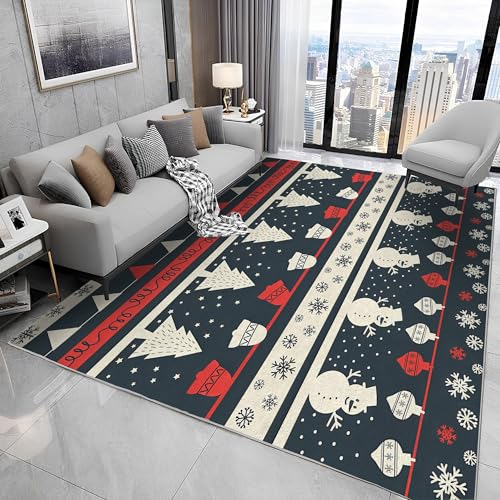 buyluhn Quadratischer Kurzflor-Teppich 120x120, Weihnachtsbaum Teppich, Schneemann Glocken Waschbar rutschfest Dünn Saugfähig Teppiche Für Bad Eingangsbereich Innenräume N92 von buyluhn