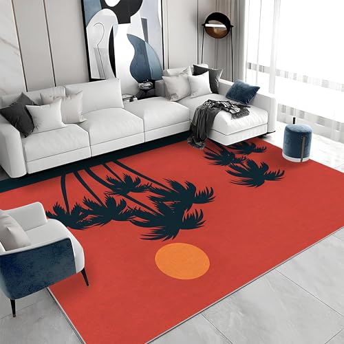 buyluhn Quadratischer Kurzflor-Teppich 120x120 - Baum Sonne Rot Schwarz Teppiche - Strand Waschbar rutschfest Dünn Saugfähig Carpet Teppiche Für Bad Eingangsbereich Innenräume S&1579 von buyluhn