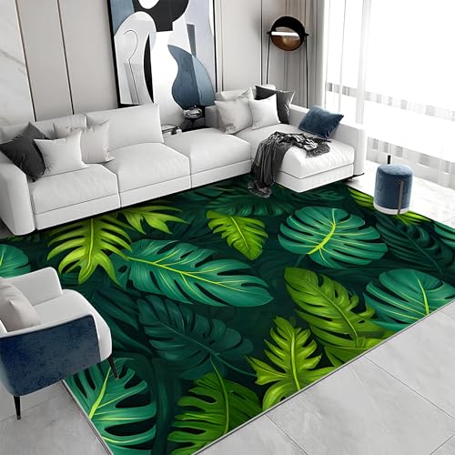buyluhn Quadratischer Kurzflor-Teppich 120x120 - Blätter Grün Teppiche - Tropische Pflanzen Waschbar rutschfest Dünn Saugfähig Carpet Teppiche Für Bad Eingangsbereich Innenräume A&116 von buyluhn