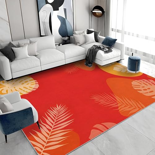 buyluhn Quadratischer Kurzflor-Teppich 120x120 - Blätter Rot Teppiche - Abstrakt Waschbar rutschfest Dünn Saugfähig Carpet Teppiche Für Bad Eingangsbereich Innenräume S&1332 von buyluhn