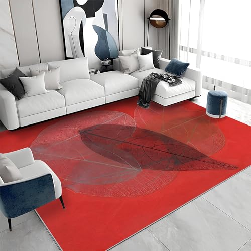 buyluhn Quadratischer Kurzflor-Teppich 120x120 - Blätter Rot Teppiche - Abstrakte Ästhetik Waschbar rutschfest Dünn Saugfähig Carpet Teppiche Für Bad Eingangsbereich Innenräume A&401 von buyluhn