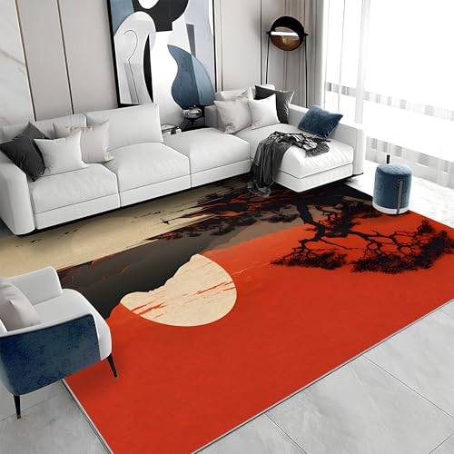buyluhn Quadratischer Kurzflor-Teppich 120x120 - Japanisch Beige Rot Teppiche - Abstrakte Kunst Waschbar rutschfest Dünn Saugfähig Carpet Teppiche Für Bad Eingangsbereich Innenräume a&1123 von buyluhn