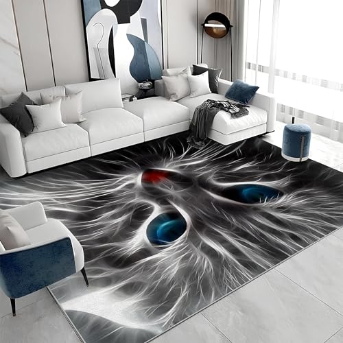 buyluhn Quadratischer Kurzflor-Teppich 120x120 - Katze Grau Schwarz Teppiche - Tiere Waschbar rutschfest Dünn Saugfähig Carpet Teppiche Für Bad Eingangsbereich Innenräume S&173 von buyluhn